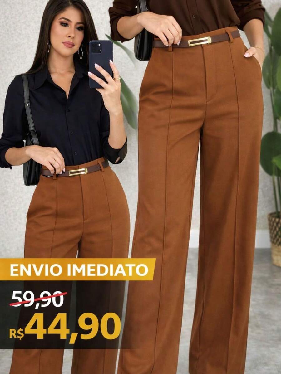 Women's Tailored Pants With Belt Simple Elegant Casual Sexy Pocket With Belt Zipper Evening Daily Winter - 駝色 - 查看 1