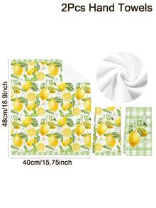 2pcs Lemon Themed Kitchen Towels, Size 40*48cm, Spring/Summer Themed, Soft Absorbent Microfiber Hand Towels, Rustic Style Kitchen Accessories, Dining Table Decor, Bathroom, Gift, Tea Party Supplies - Mustard Yellow - View 3