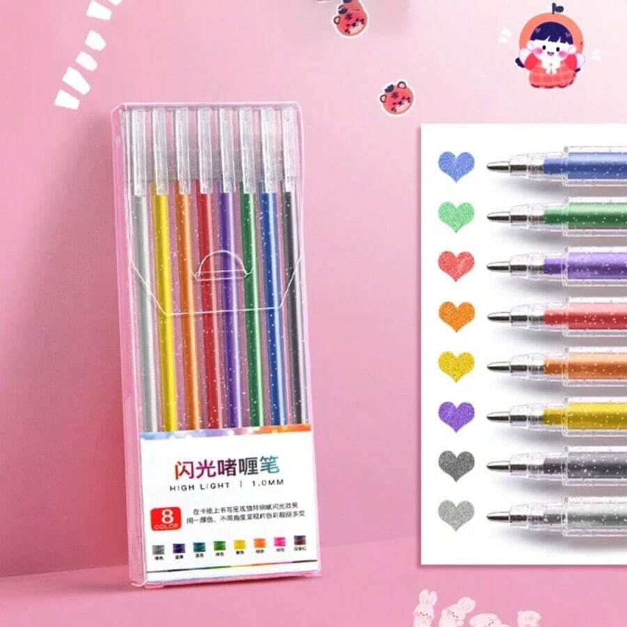 1支闪光凝胶笔，荧光笔，学生文具，闪亮液体墨水圆珠笔 - 套盒 - 查看 1