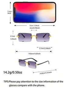 一副女士个性化精致魅力长方形无框时尚眼镜，适合日常出行、度假和海滩休闲。 - 彩色 - 查看 5
