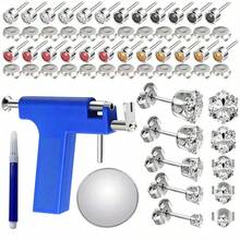 Kit de perçage d'oreilles professionnel avec pistolet de perçage d'oreilles et 34 pièces de boucles d'oreilles en acier inoxydable de couleur - Bleu azur - Voir 1