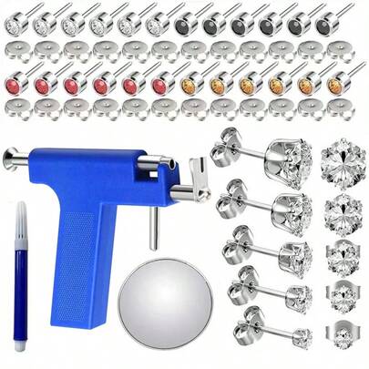 Kit de perforación de orejas profesional con pistola de perforación y 34 piezas de pendientes de acero inoxidable de colores