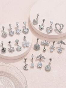 CIZME 1 chiếc khuyên rốn hình trái tim và hoa thanh lịch, cỡ 14G, dài 1.6mm, kiểu dáng tối giản, thích hợp cho nữ, kiểu dáng treo, làm từ thép không gỉ 316L, lý tưởng cho xỏ khuyên rốn hàng ngày, đi biển, nghỉ lễ, hoạt động thể thao, dành cho thanh thiếu niên. Chất liệu cao cấp, không bị xỉn màu, được đánh bóng kỹ lưỡng. - Bạc - Xem 1