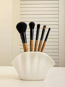 1 pieza Organizador de brochas de maquillaje con forma de concha, decorativo para tocador, encimera del baño, escritorio, incluye brochas de colores, decoración para el hogar/oficina, embellecedor de habitación, regalo creativo - Multicolor - Ver 4
