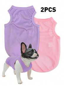The 3estie 3eastie 2pcs Polyester Solid Color Vest, Colorful Design Anti-Flea, Reduce Shedding, Insulation & Breathable For Indoor/Outdoor Cats & Dogs - Multicolor - View 15