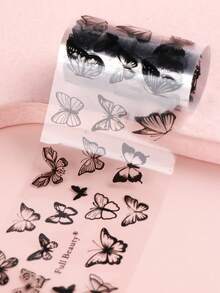 1/2 Box Butterfly Nail Foil Transfer Stickers, Black & White Nail Art Foil Decals, DIY Galaxy Nail Decorations For Salon & Home Use, Suitable For Summer & Spring - Black and White - View 5