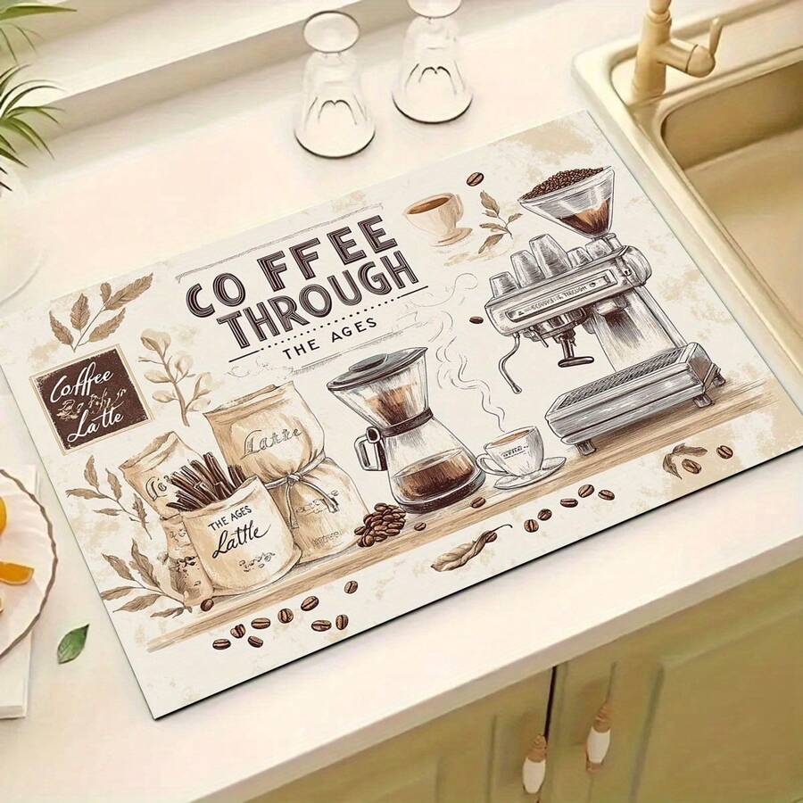 1pc Coffee Machine Mat, Gel Fiber/For Kitchen Useabsorbent, 12 X 8 In (30 X 20 Cm), Black, Absorbent Quick-Dry Kitchen Countertop Draining Pad For Sink, Dishes, Coffee Bar, Bathroom Vanity, Tableware, Home Kitchen Decor And Everyday Cleanup - Black - View 1