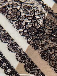 1片装 5D Y2K 复古黑白蕾丝美甲贴纸 优雅镂空蕾丝法式美甲贴花 新娘蕾丝美甲贴片 - 彩色 - 查看 8