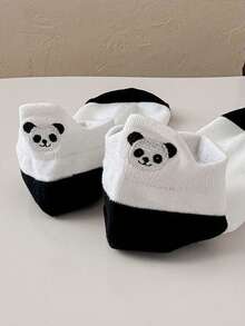 1/5 đôi tất nữ thêu hình gấu trúc, tất cổ thấp mỏng, không lộ viền, chống trơn trượt, thích hợp cho mùa hè. - Nhiều màu - Xem 4