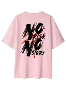 Camvyn Men's Casual Short Sleeve T-Shirt With Slogan Print, Drop Shoulders, Loose Fit And Breathable. Ideal For Summer. - 糖果粉紅色 - 查看 2