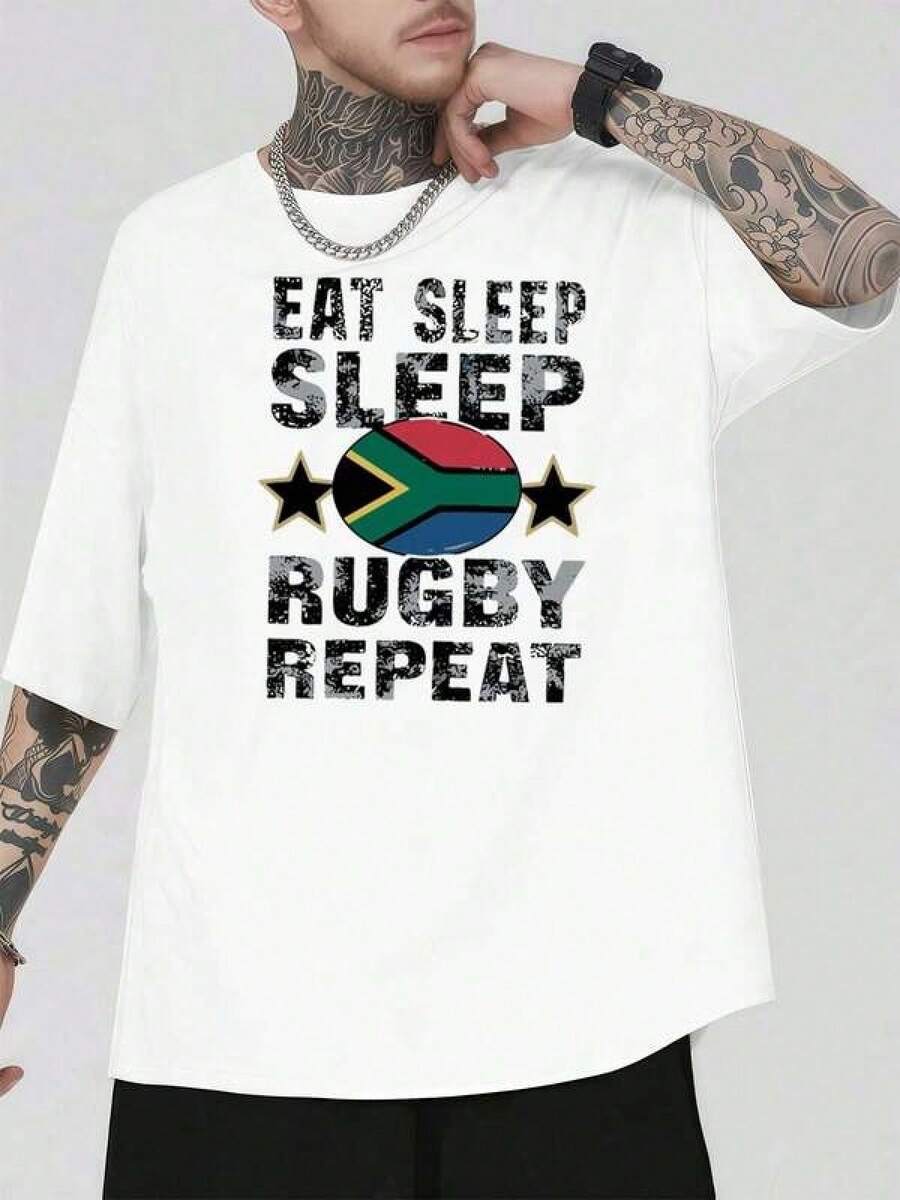 camiseta manga corta hombre Südafrika-Rugby-Fan-T-Shirt, hochwertiger Stoff, Rundhalsausschnitt, bequeme Pa-ssform, einzigartiger Grafikdruck, Neu eingetroffen T-Shirt mit Rundhalsausschnitt und Grafik-Print - 100 % reine Baumwolle, lockere und bequeme Pa-ssform, auffälliger Print, beidseitiges Design. - Weiss - Übersicht 1