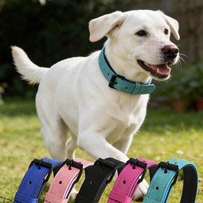 5色经典PU皮革宠物项圈，尺寸可调节，适合小型和中型犬猫的舒适遛狗项圈