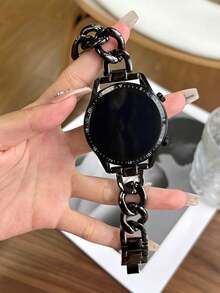 1pc 20mm Black Metal Chain Strap Bracelet Suitable For Samsung Galaxy Watch 7/FE/6/5/4 40mm 44mm/5pro 45mm/6 Classic 43mm 47mm, Fashionable Slim Women's Watch Band Suitable For Huawei GT2 GT3 42mm/GTS 4 3 2 2e 2mini 4mini Smartwatch Band, Suitable For Samsung Galaxy Watch Bands - Black - View 2