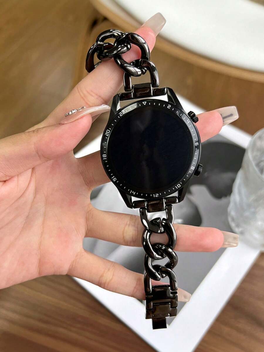 1pc 20mm Black Metal Chain Strap Bracelet Suitable For Samsung Galaxy Watch 7/FE/6/5/4 40mm 44mm/5pro 45mm/6 Classic 43mm 47mm, Fashionable Slim Women's Watch Band Suitable For Huawei GT2 GT3 42mm/GTS 4 3 2 2e 2mini 4mini Smartwatch Band, Suitable For Samsung Galaxy Watch Bands