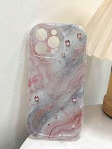 防震大理石纹奶油色波浪边亮面保护手机壳 春季礼物，国际版，非国内版 - 彩色 - 查看 4