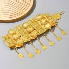 1 قطعة حزام خصر مزين بشكل عملة نقدية منحوتة بطراز قديم، تصميم مفرغ قابل للتعديل، مناسب للعروس والزفاف والحفلات والمسرح والصيف والشاطئ - الذهبي - مشاهدة 3