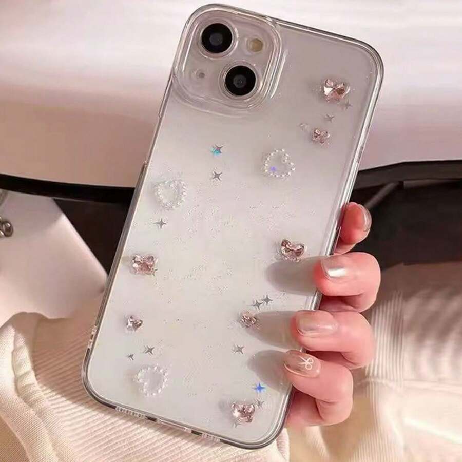 Apple Luxury Pink 3D Butterfly Diamond Phone Case, For IPhone 16/15/14/13/12/11 Pro Max Plus, Lens Protection, Epoxy Glitter Clear Soft Case, Waterproof Shockproof Drop-Proof Scratch-Resistant - Butterfly - View 1