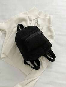 Mini Solid Color Nylon Fashionable Versatile Simple Backpack, Lightweight & Durable Small Backpack, Mini Backpack For Back To School & Travel - Black 3 - View 4