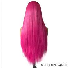 玫瑰粉色直发合成蕾丝假发，无需胶水，适合女性佩戴，自然发际线，日常佩戴，长款粉色假发，角色扮演，分缝前额发片 - 彩色 - 查看 8