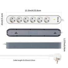 Ổ cắm điện đa năng EU 6 ổ cắm Schuko có công tắc, dây cáp 1.5m, 250V 16A - Phích cắm loại EU E (220-240V) - Xem 3