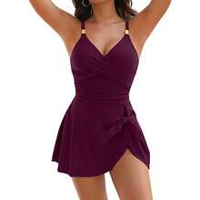 Women's Bodycon Swimsuit, Slimming, Cross-Back, Sexy Swimwear - 酒紅色 - 查看 5