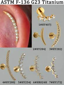 1PC G23 Titanium Solid Arc Moon Cartilage Earring Stud Lip Labret 4/5/7/11/9/11/16PCS Cubic Zirconia Paved Flat Back Internally Threaded Helix Ear Tragus Conch Lobe Earring 18k Golden Plated Piercing Jewelry Unsiex In Daily Life - vàng titan - Xem 10