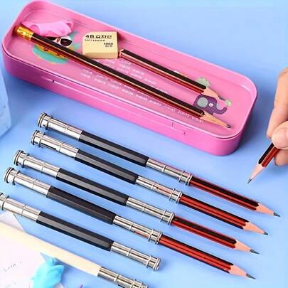 1 pezzo Prolunga per matita in metallo, Portamatita in metallo, Portamatita a doppia estremità, Aspetto elegante in acciaio, Ideale come piccolo regalo, Portatile