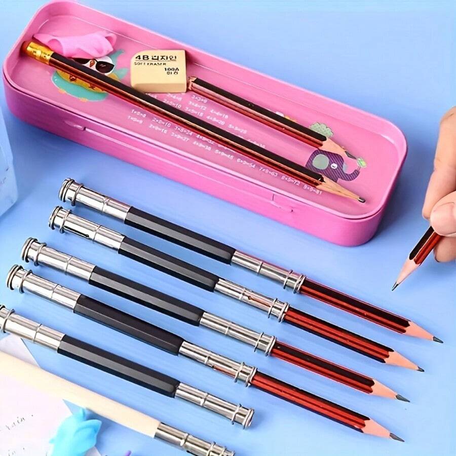 1 chiếc dụng cụ nối dài bút chì bằng kim loại, hộp đựng bút chì bằng kim loại, hộp đựng hai đầu, thân thép kiểu dáng trang nhã, món quà nhỏ lý tưởng, dễ mang theo.