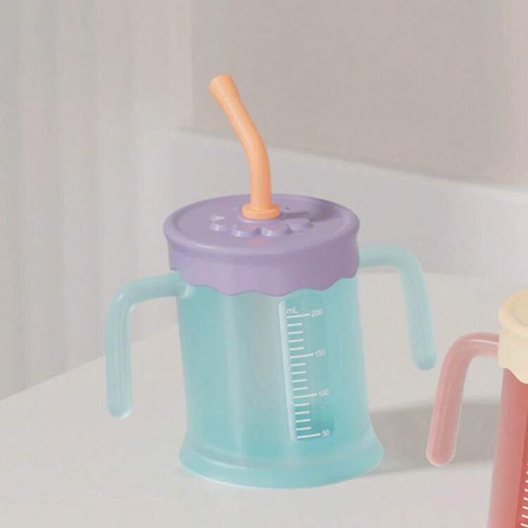 Nuevo 25 °     Taza Sippy Slanting Trainer con asas, a prueba de derrames, 200 ml, 1 pieza, naranja/azul - verde claro - Añade 3