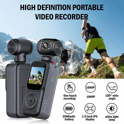 1080P Handheld Body Camera, 130° Wide Angle Portable Sports Cam, 1.5" IPS Screen 180° Rotatable, 2000mAh Long Lasting 10H Recording, USB Rechargeable Mini Action Camera For Motorcycle Biking Vlog Outdoor Adventure Pet Video, Perfect Holiday Gift
