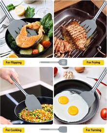 Pack Of 2 Silicone Solid Turner, Non Stick Slotted Kitchen Spatulas, High Heat Resistant Cooking Utensils, Ideal Cookware For Fish, Eggs, Pancakes - Gray - View 3