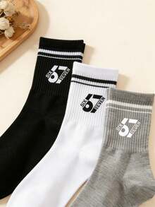 1/3/6 Pares Calcetines Deportivos Unisex 67# con Meme Divertido, Transpirables, Puño a Rayas, Calcetines Deportivos Casuales, Negro Blanco Gris, Adecuados para Todas las Estaciones - Multicolor - Ver 4