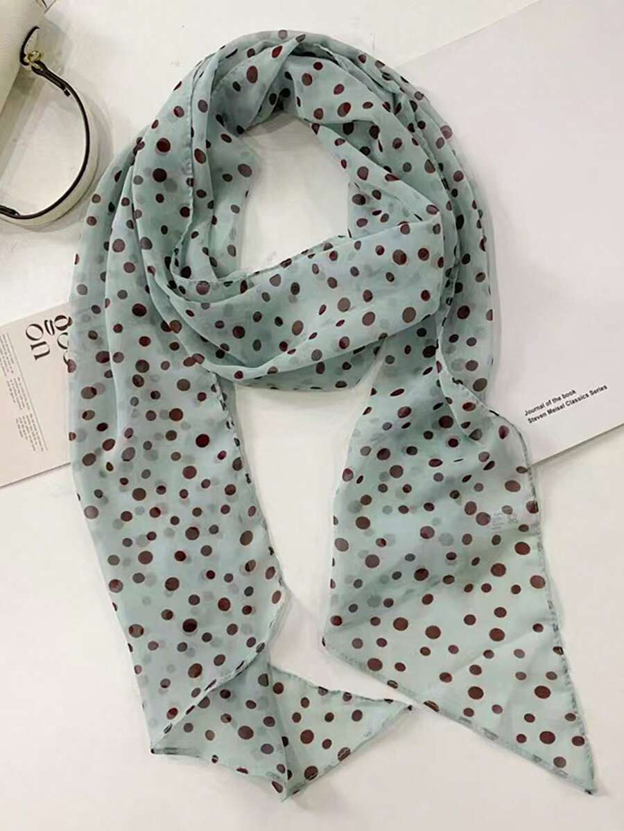 1条韩式波点小众真丝围巾，优雅领巾 - 彩色 - 查看 1