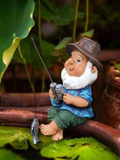 1件手绘树脂钓鱼矮人雕像 - 非常适合户外露台、水景装饰、园艺装饰、庭院和花园家具 | 送给园艺爱好者的绝佳礼物