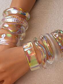 Vòng tay acrylic óng ánh, thiết kế bất đối xứng, hình học, tối giản, độc đáo và thanh lịch dành cho nữ. - Ánh kim trong suốt - Xem 2