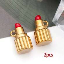 2 chiếc mặt dây chuyền hình son môi bằng thép không gỉ mạ vàng, tráng men, tự làm phụ kiện trang trí vòng cổ, vòng tay. - Nhiều màu - Xem 12