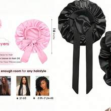 2/1pc Pink Satin Sleep Cap - Soft Luxurious Pink Satin Sleep Cap With Adjustable Drawstring And Bow Decoration, Comfortable Pleated Design Fits Head, Protects Hair | Satin Cap | Smooth Satin Texture, Suitable For Men And Women - Basic Model - View 3