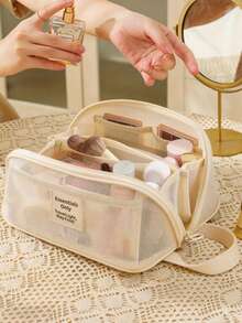 1 Stück große Kapazität Nylon Mesh Kosmetiktasche, Mesh Reise Kulturtasche, atmungsaktive mehrstöckige Kosmetik Organizer Tasche, leichte Kulturtasche, Kulturtasche, Reise Kosmetiktasche für Zuhause, Organisation und Aufbewahrung, einfacher Stil, Reisezubehör, Reiseessentials, Kreuzfahrt Essentials, geeignet für Toilettenartikel und Make-up-Utensilien, Ostergeschenke - Verschiedenfarbig - Übersicht 2