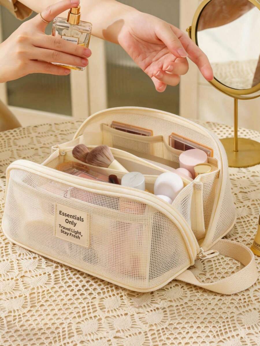1 Stück große Kapazität Nylon Mesh Kosmetiktasche, Mesh Reise Kulturtasche, atmungsaktive mehrstöckige Kosmetik Organizer Tasche, leichte Kulturtasche, Kulturtasche, Reise Kosmetiktasche für Zuhause, Organisation und Aufbewahrung, einfacher Stil, Reisezubehör, Reiseessentials, Kreuzfahrt Essentials, geeignet für Toilettenartikel und Make-up-Utensilien, Ostergeschenke
