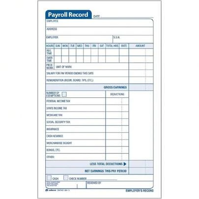Adams Employee - Libro de registro de nóminas, 4.19 x 7.19 pulgadas, blanco y canario, 2 partes, 55 juegos (D4743),44564118