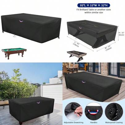 Agutsone 7/8/9 Feet Pool Table Cover Billiard Table Cover For 7FT Snooker Billiard Pool Table Heavy Duty Waterproof Cover Outdoor Indoor Protection-93 X53 X32 Inchsgift