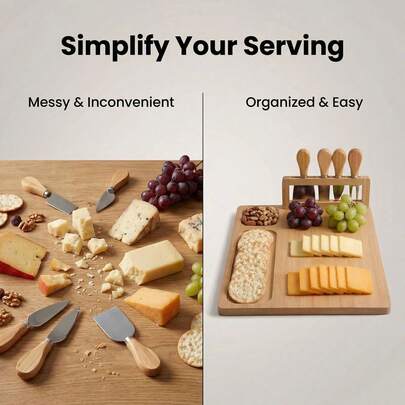 Bamboo Charcuterie Boards Set With 4 Cheese Knives - Wooden Cheese Board & Cheese Tray For Entertaining - Great House Warming Gifts New Home & Bridal Shower Gifts