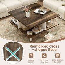 Square Coffee Table, Mid Century Modern Center Table With 4 Storage Compartments & Cross-Shape Base, 24 Inch Farmhouse Coffee Tables For Living Room (Walnut) - Quả óc chó - Xem 3