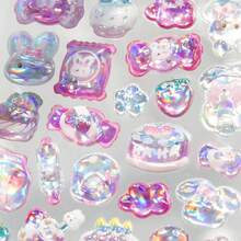 Kawaii 3D Relief Panda Unicorn Rabbit Cat Animal Laser Holographic Epoxy Resin Sticker Seal For Scrapbooking Sticker Exchange Cute DIY Phone Case Laptop Water Bottle Decoration Sticker School Stationery Supply,Reusable Sticker,Glitter Sticker - 黑色 - 查看 9