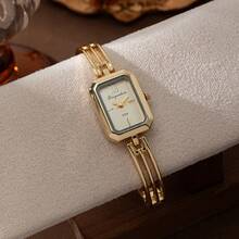 xinyunkou French Court Style Green Dial Gold Chain Square Watch, Elegant Commuter Wristwatch, Versatile Everyday Quartz Watch - White - View 4