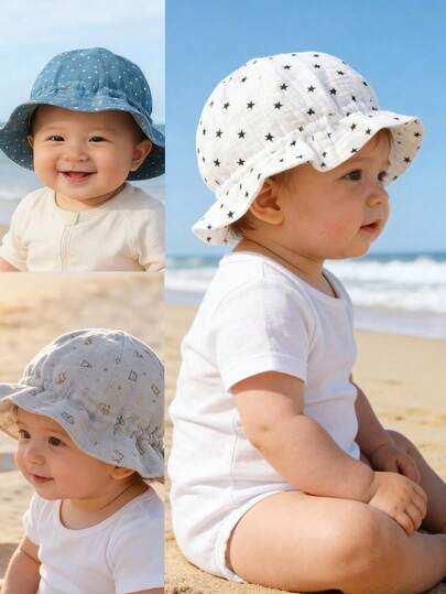 1 chiếc mũ chống nắng cho bé 6-12 tháng tuổi, mềm mại, thoáng khí, thích hợp đội đi biển và hàng ngày vào mùa xuân/hè.