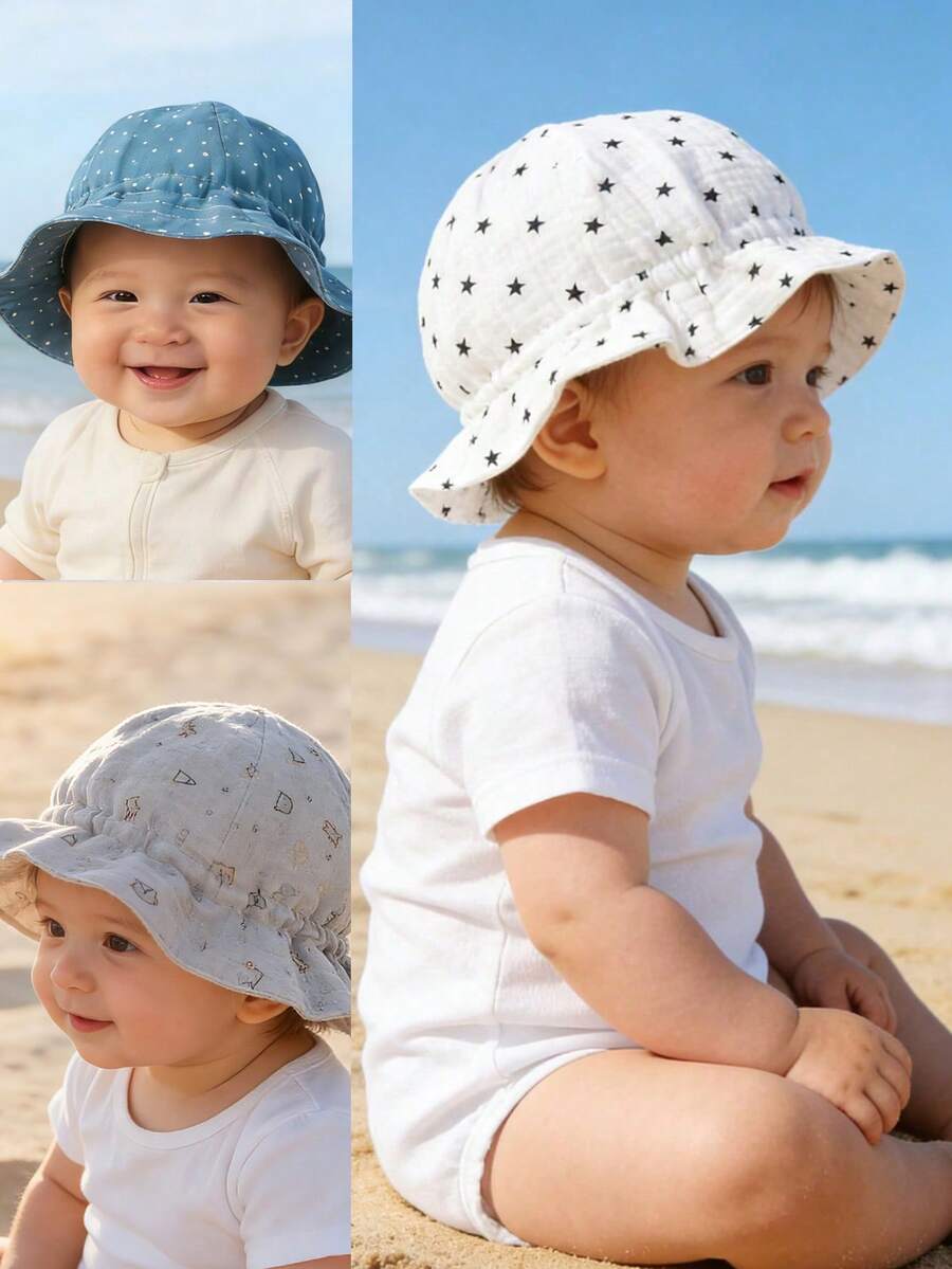 1 chiếc mũ chống nắng cho bé 6-12 tháng tuổi, mềm mại, thoáng khí, thích hợp đội đi biển và hàng ngày vào mùa xuân/hè.