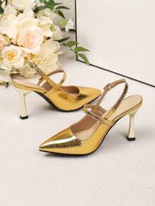 Giày sandal cao gót mũi nhọn 9,5cm dành cho nữ, hàng mới về mùa Thu/Đông 2026. - Vàng - Xem 2