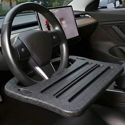 Bandeja para el volante del coche y organizador de escritorio - Diseño multifuncional 2 en 1, apto para portátiles, tabletas, teléfonos móviles y artículos pequeños, fácil de instalar y desmontar, adaptado universalmente a coches, SUV, camiones, accesorios de interior de coche duraderos y ligeros, superficie antideslizante, apto para viajes por carretera, trabajo de oficina y comidas sobre la marcha y otros entornos