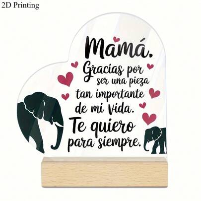 1 chiếc logo hình trái tim in 2D bằng acrylic kiểu Tây Ban Nha trên đế gỗ, trang trí để bàn, "Mẹ ơi, cảm ơn mẹ vì đã là một phần quan trọng trong cuộc đời con, con yêu mẹ mãi mãi", trang trí nhà cửa, phong cách nông trại, phòng khách, quà tặng.